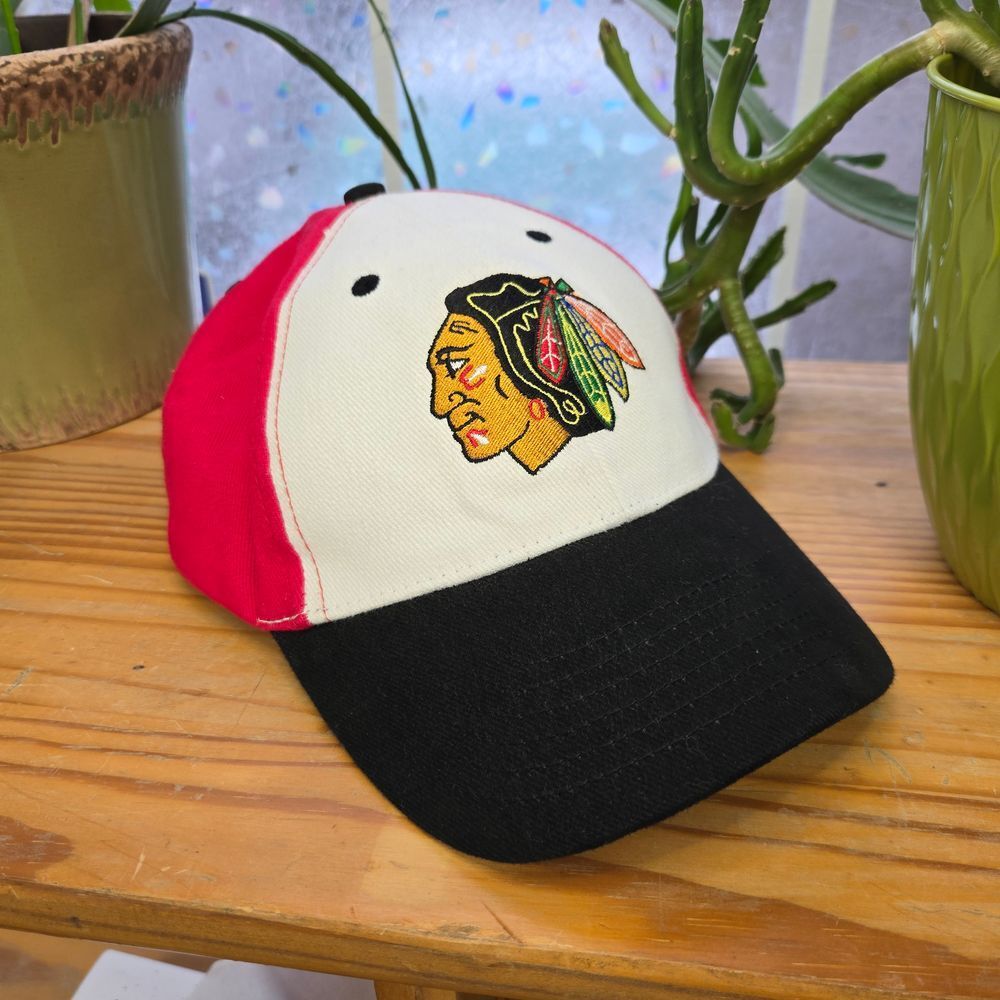 Bud Light NHL Blackhawks Hat Red VTG Wht Black‎ Hook Loop Hockey RICHARDSON OSFM